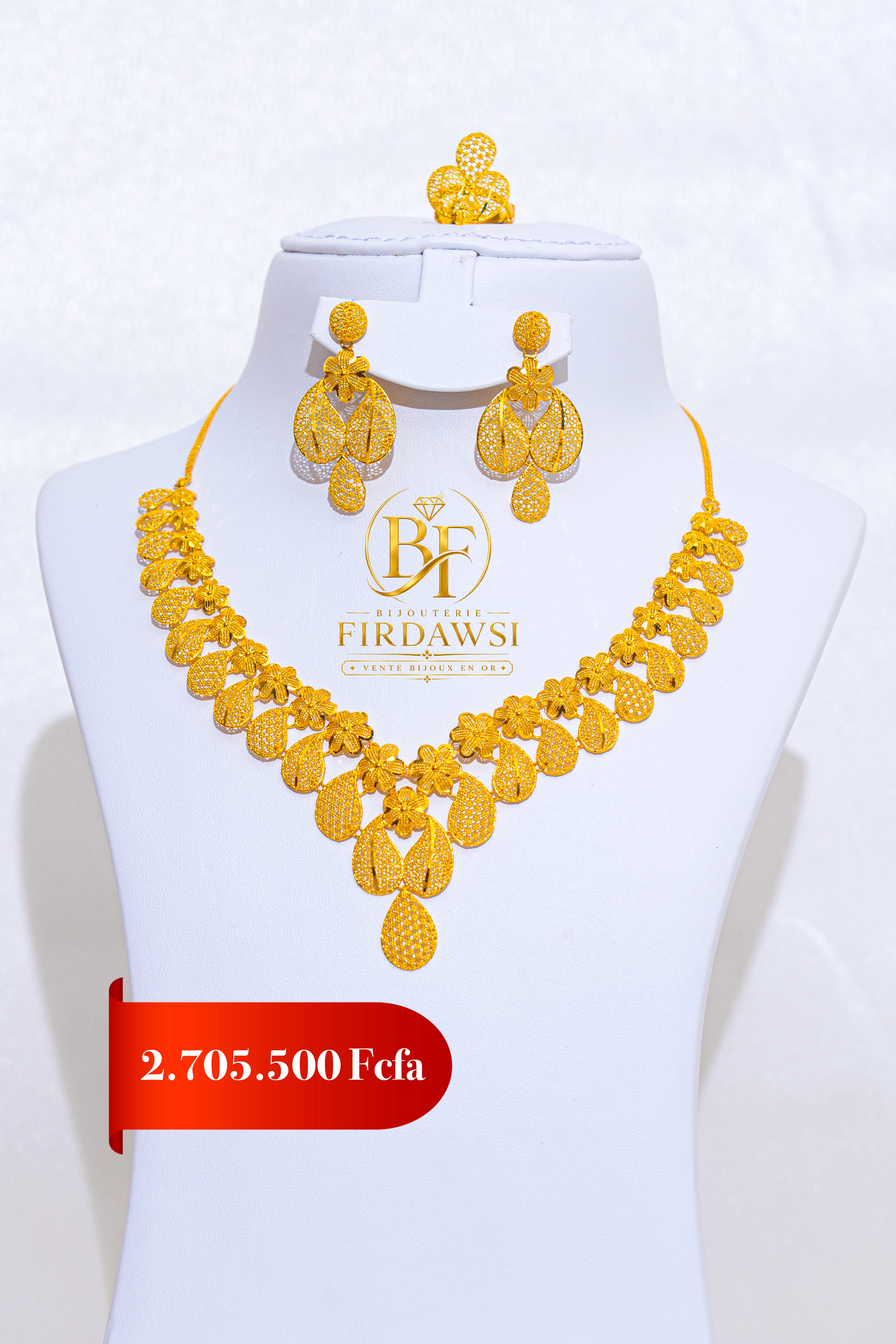 Ensemble Collier boucle d’oreille bague India 21k, image 1